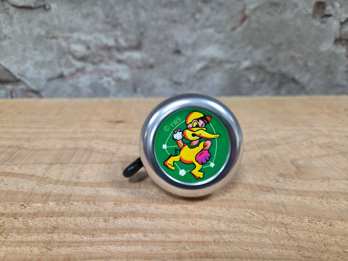 Kinder fietsbel aluminium zilver 55mm diameter met eend