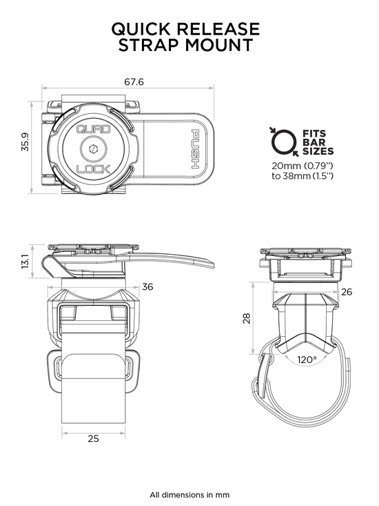 Quad Lock® Quick Release Strap - afmetingen