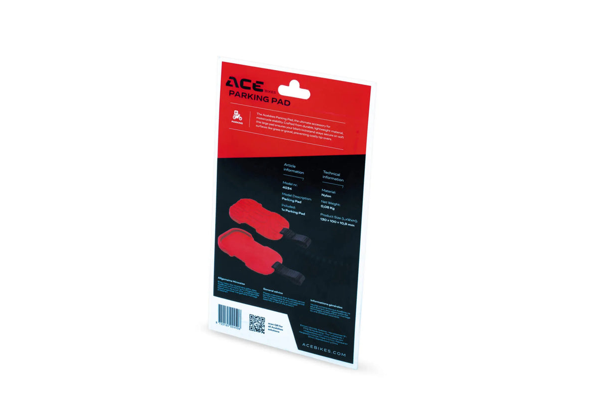 ACEBIKES PARKING PAD ACHTERZIJDE VERPAKKING MET INFORMATIE