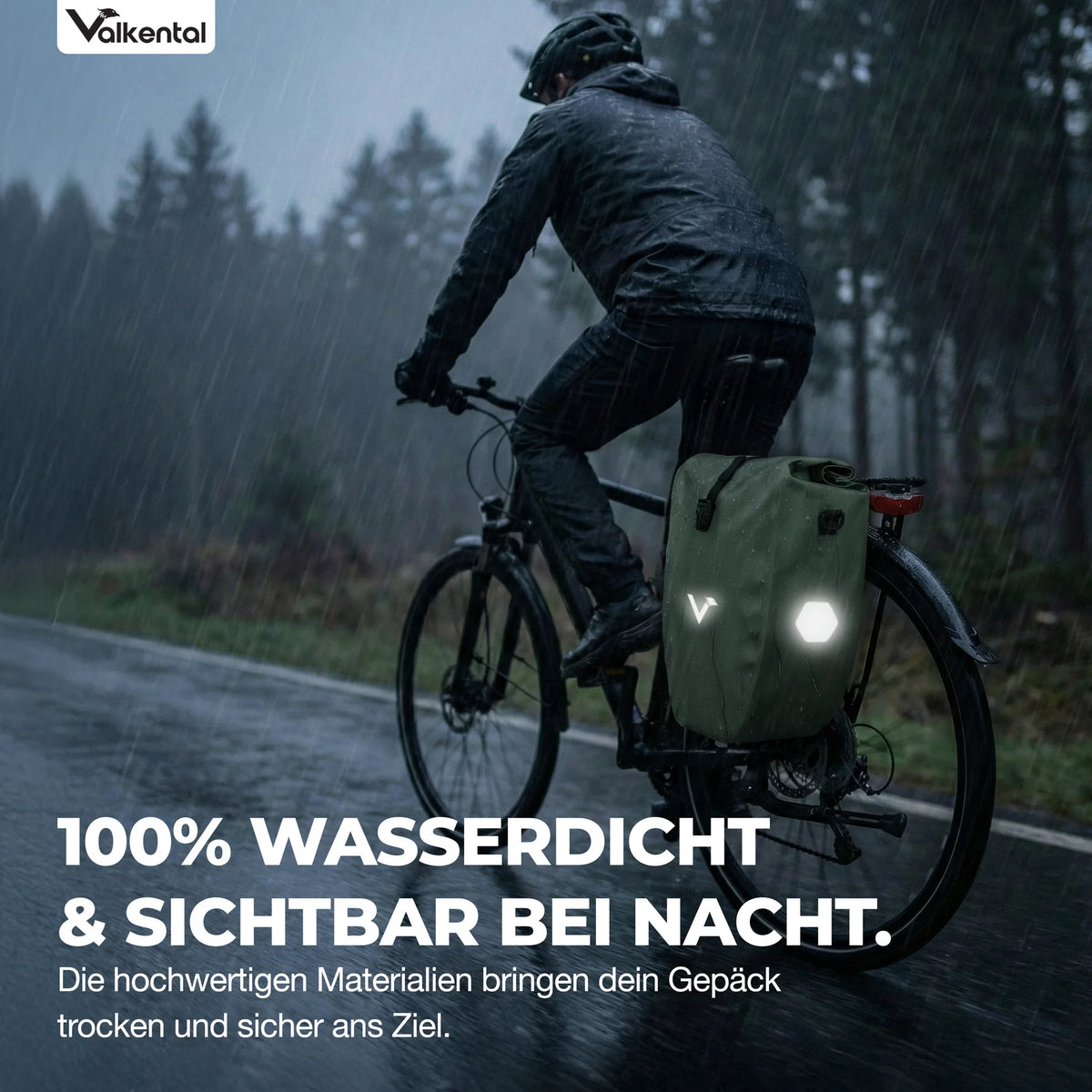 VALKENTAL Bike Bag 28L – waterdicht 100% en reflecterende logoos
