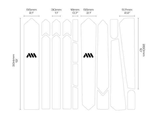 AMS Road &amp; Gravel Frame Guard Total afmetingen