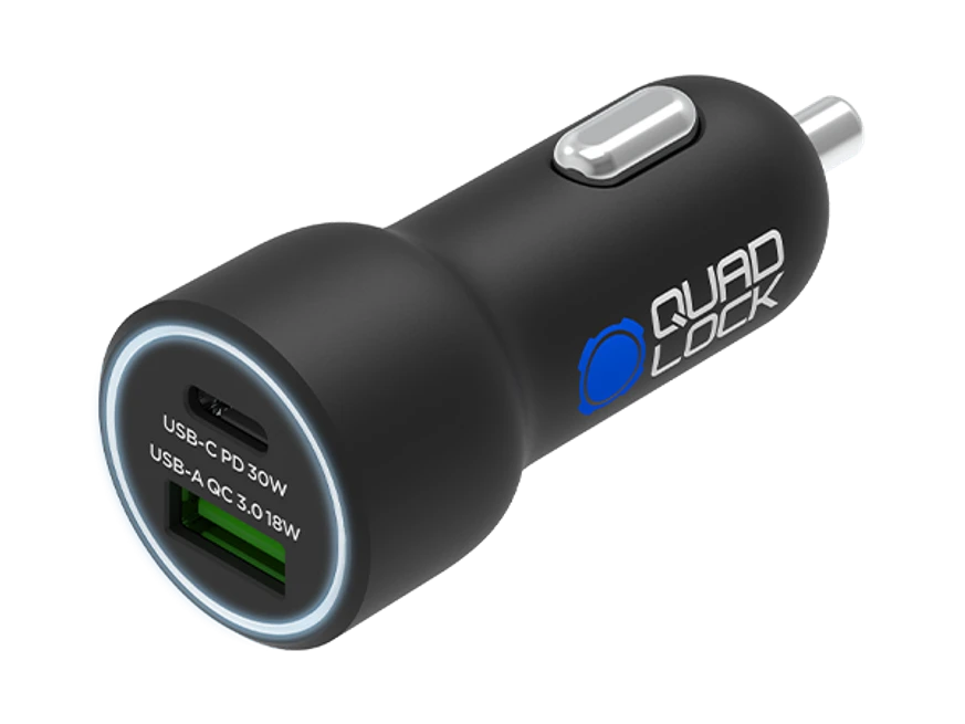 QUAD LOCK 48W Dual USB Autolader – USB-A QC3.0 en USB-C PD snellader voor auto detail