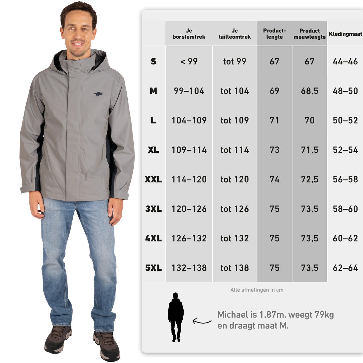 VALKENTAL 3IN1 SMART JACKET HEREN maattabel