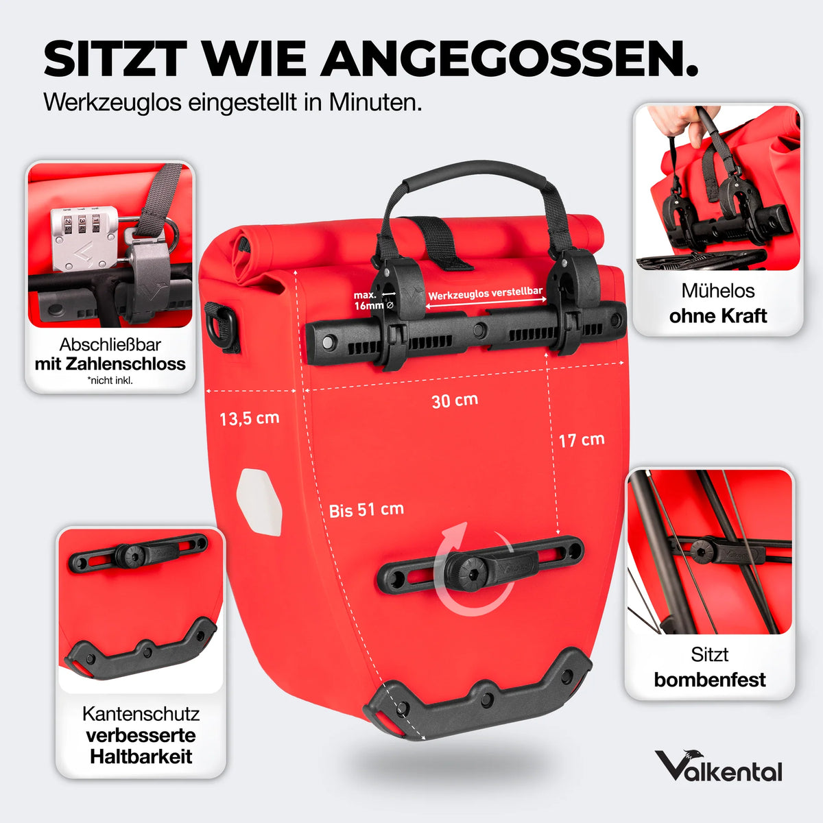 VALKENTAL Bike Bag 20L - afmetingen en bijzonderheden