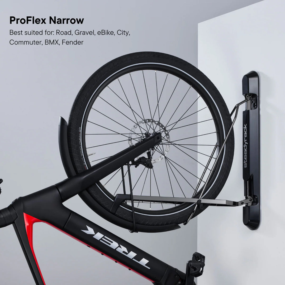 Steadyrack ProFlex Narrow wandrek voor racefietsen en gravelbikes met een race fiets wiel