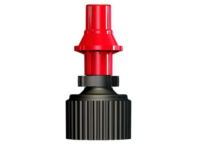 Tuff Jug G2 Ripper Cap voor 10L en 20L in verpakking met zwarte dop, rode nozzle en flexibele slang uit de verpakking