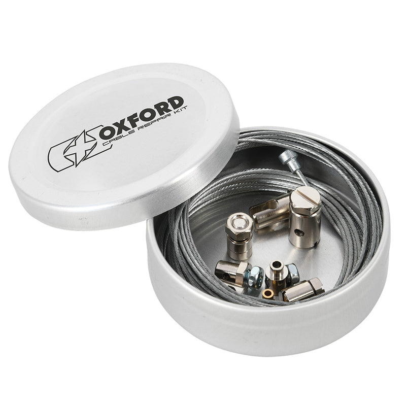 OXFORD kabelreparatieset met bowdenkabels, nippels en aluminium blikje 