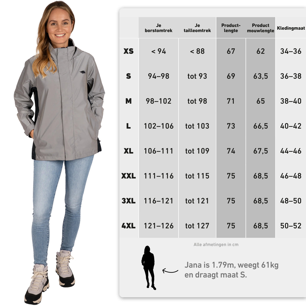 VALKENTAL 3IN1 SMART JACKET DAMES maattabel