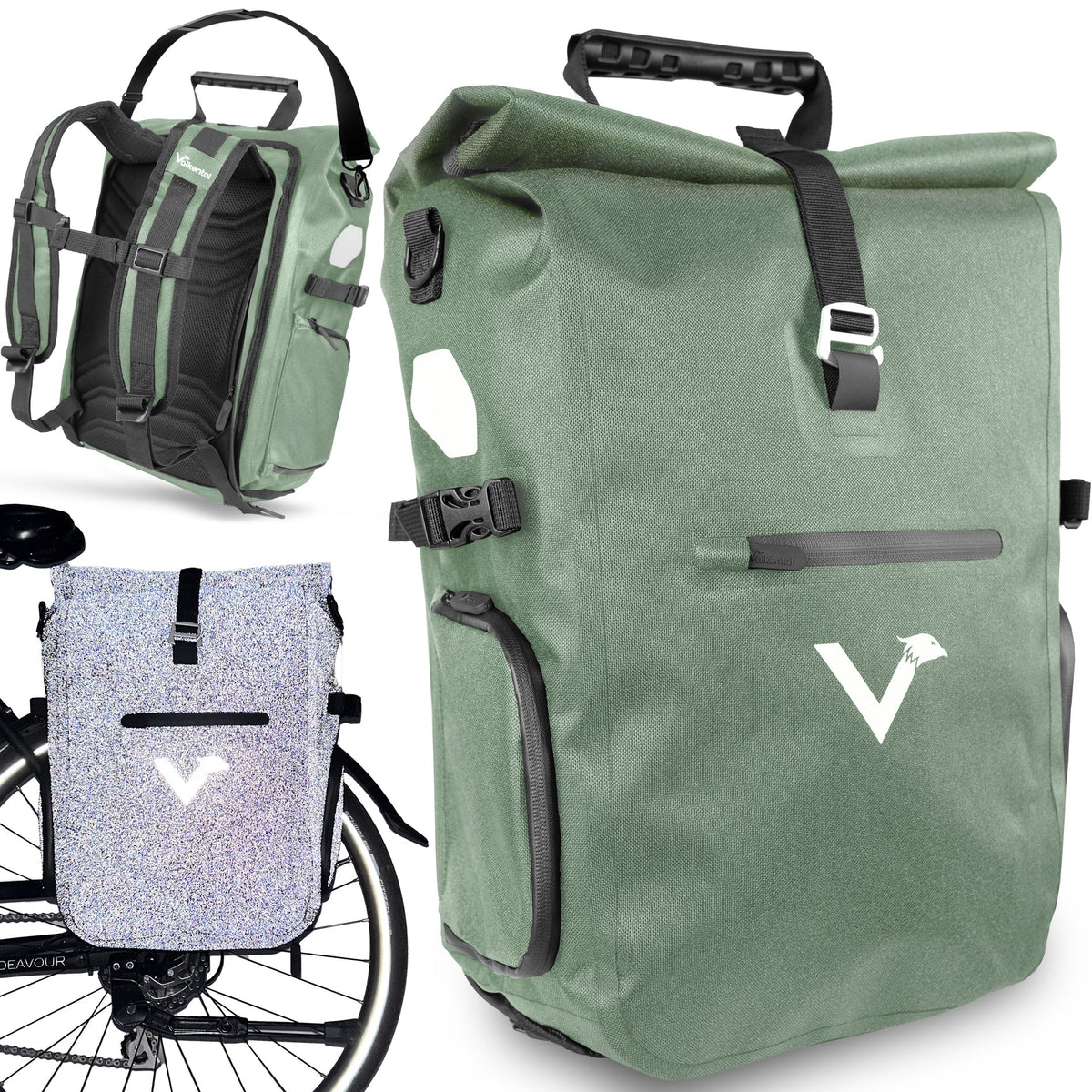 Valkental Valkpro groen reflecterend als fietstas en rugzak 