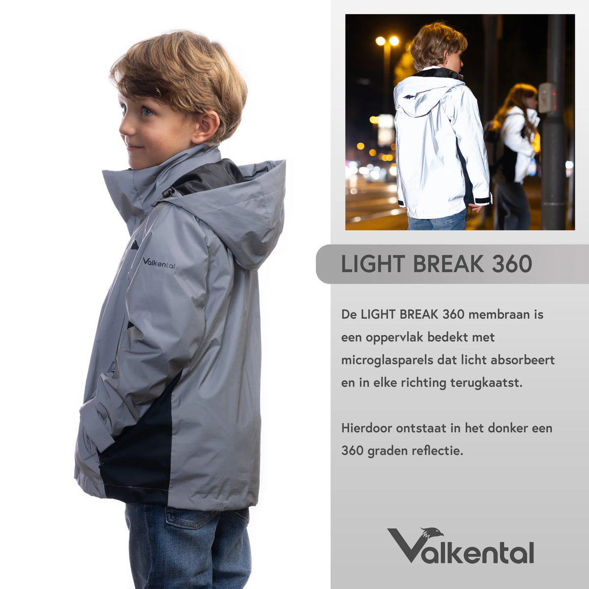 VALKENTAL 3IN1 REFLECTERENDE KINDER JACKET 360 graden reflectie