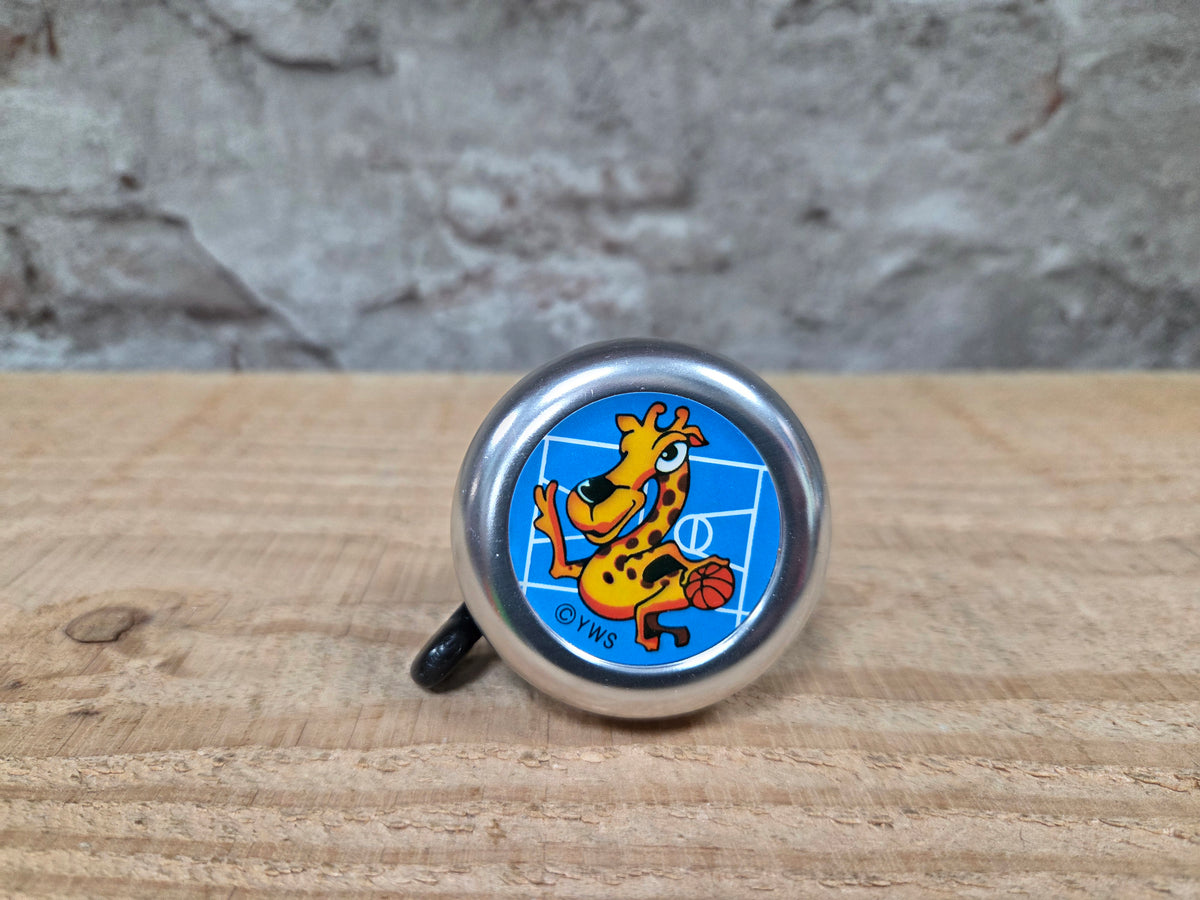 Kinder fietsbel aluminium zilver 55mm diameter met giraffe