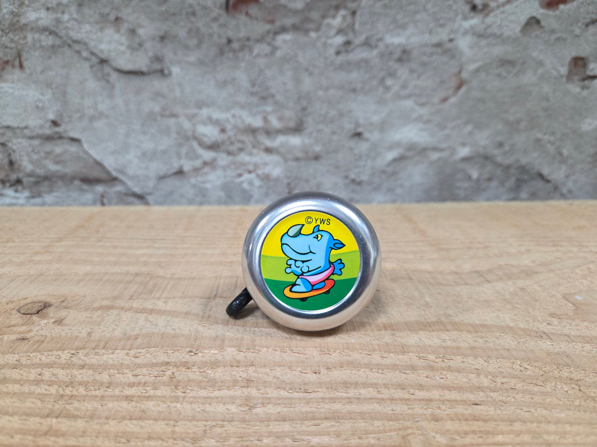 Kinder fietsbel aluminium zilver 55mm diameter met neushoorn