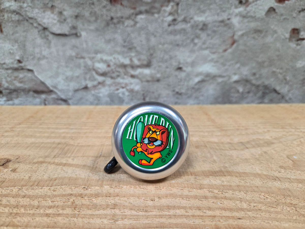 Kinder fietsbel aluminium zilver 55mm diameter met leeuw