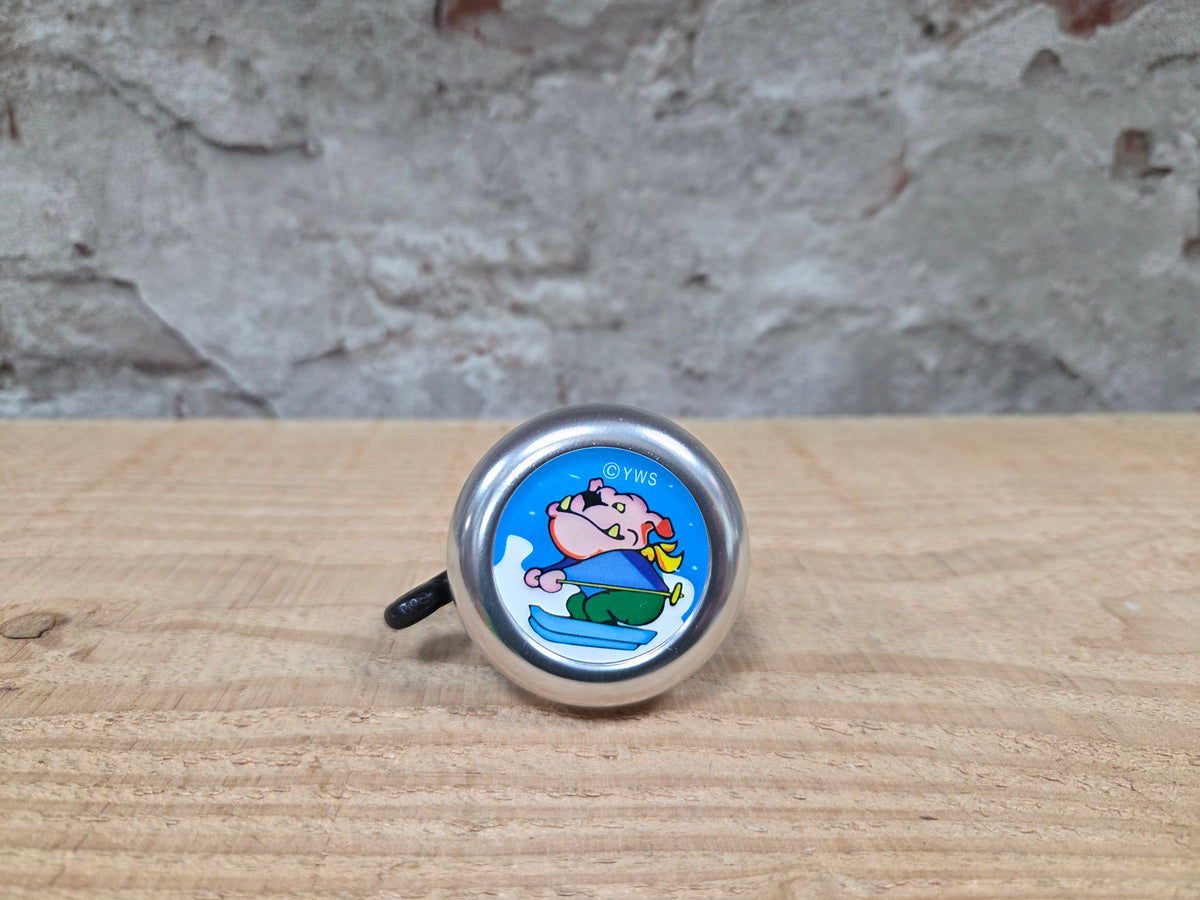 Kinder fietsbel aluminium zilver 55mm diameter met bulldog