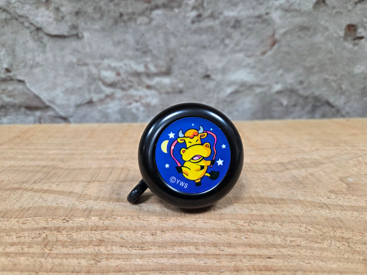 Kinder fietsbel aluminium mat zwart 55mm diameter - met koe