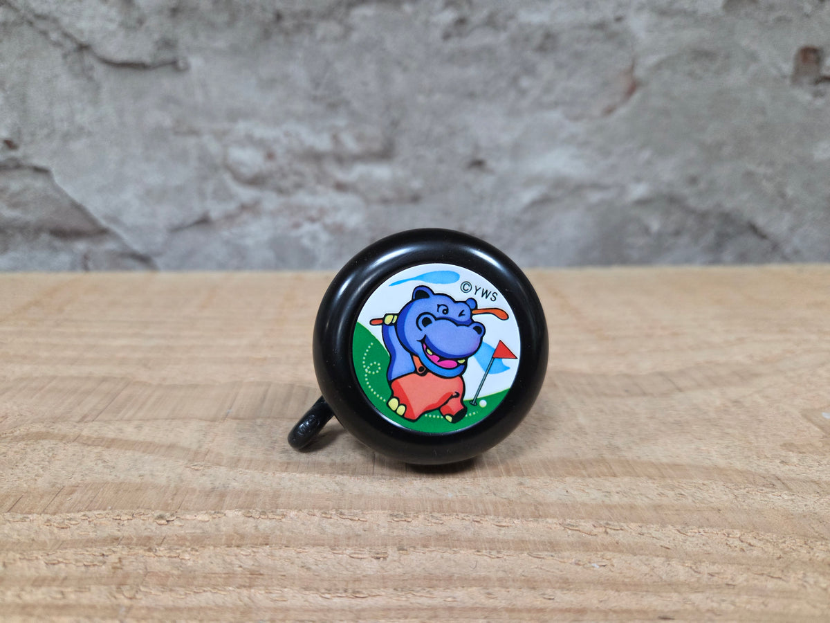 Kinder fietsbel aluminium mat zwart 55mm diameter - met nijlpaard