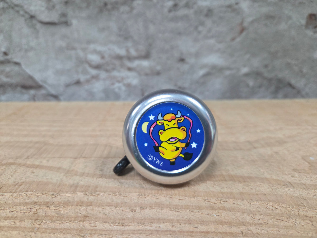 Kinder fietsbel aluminium zilver 55mm diameter met koe