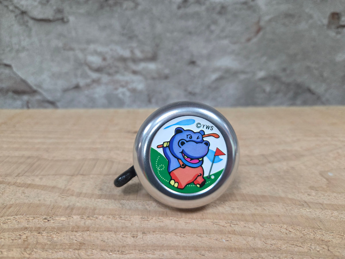 Kinder fietsbel aluminium zilver 55mm diameter met nijlpaard