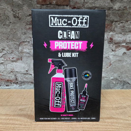  MUC-OFF Bicycle Clean, Protect &amp; All Weather Lube Kit in de verpakking