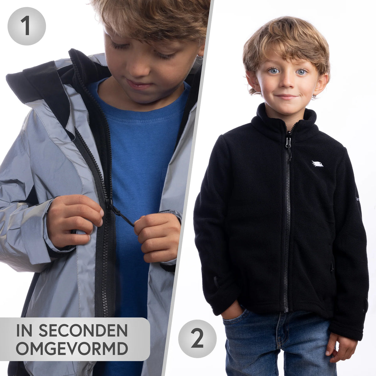 VALKENTAL 3IN1 REFLECTERENDE KINDER JACKET uitritsbare fleece trui