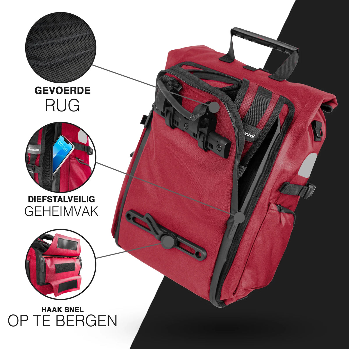 Valkental met rugvoering en ophangsysteem
