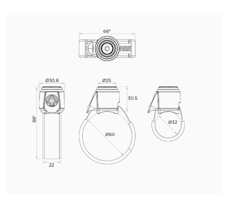 Quad Lock Roll Cage Mount - afmetingen