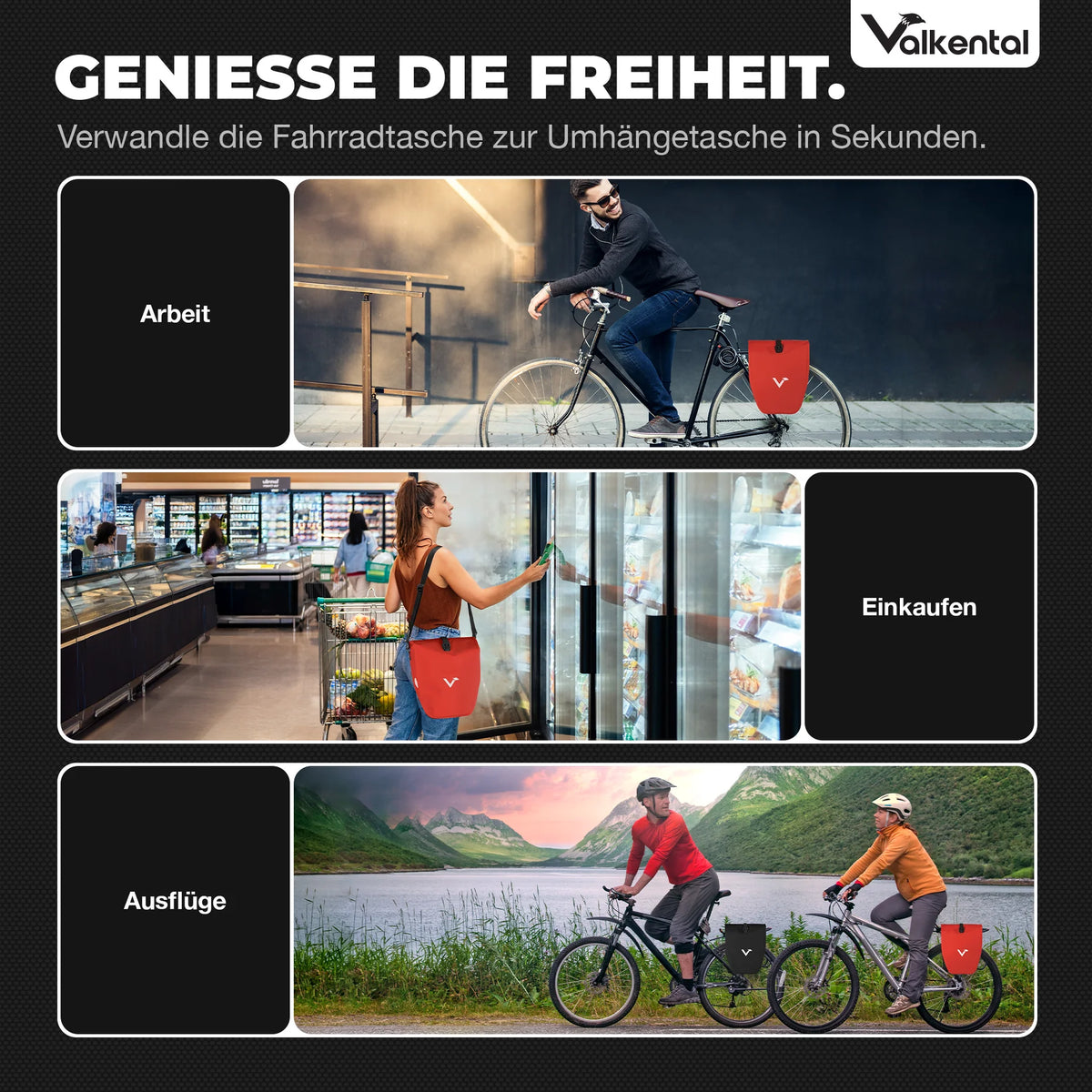 VALKENTAL Bike Bag 20L - voor naar je werk, winkelen of een uitstapje