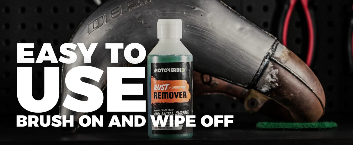 MOTOVERDE  rust and corrosion remover borstel op het produkt en veeg het weg
