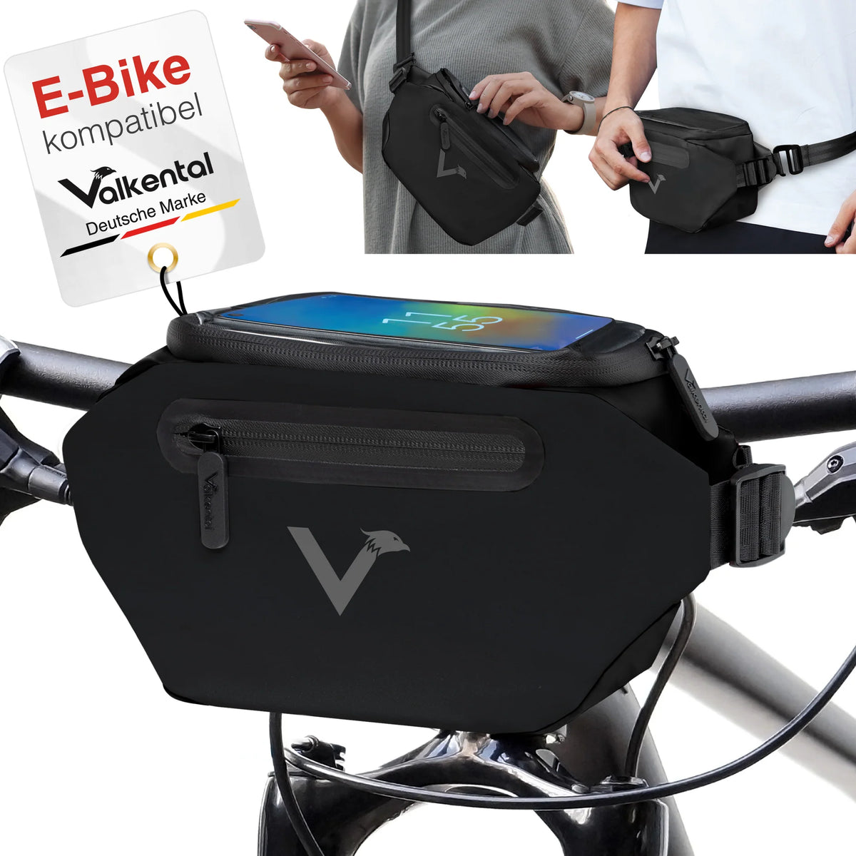 VALKENTAL 3IN1 CITY BAG zwart met venster zonder reflecterende voorzijde