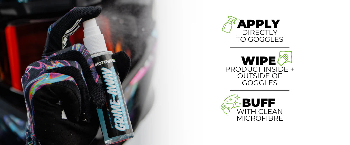 MOTOVERDE Grime Away vizier- en helmreiniger 75 ml sprayfles - gebruiksaanwijzing