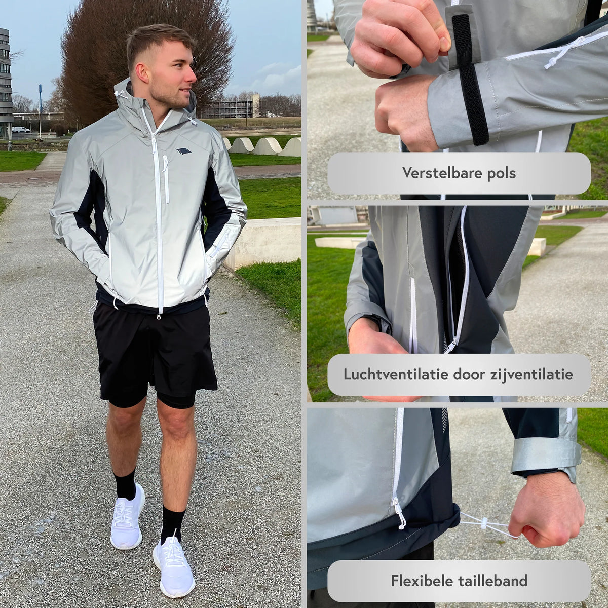 VALKENTAL Vertex reflecterend fietsjack voor heren in grijs met volledige reflectie