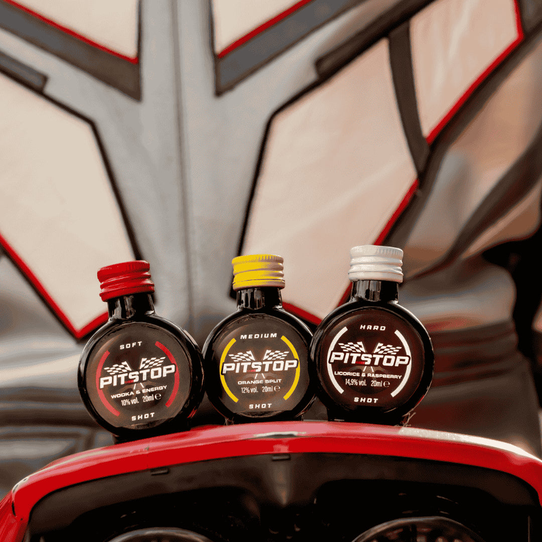 PITSTOP SHOT 20ml alcoholische shots - Soft 10%, Medium 12%, Hard 14.9%
