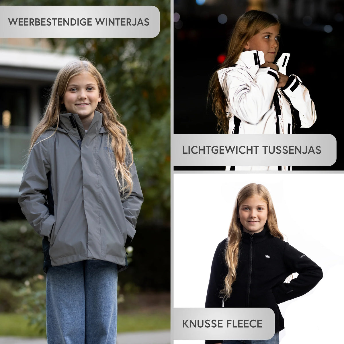 VALKENTAL 3IN1 REFLECTERENDE KINDER JACKET winterjas, tussenjas, fleece trui