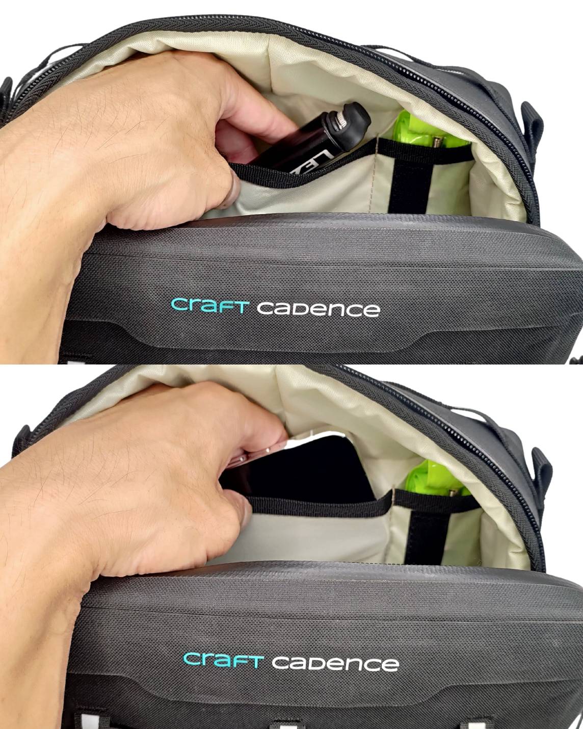 Craft Cadence stuurtas waterdicht met montageriemen - hier met van alles in de tas