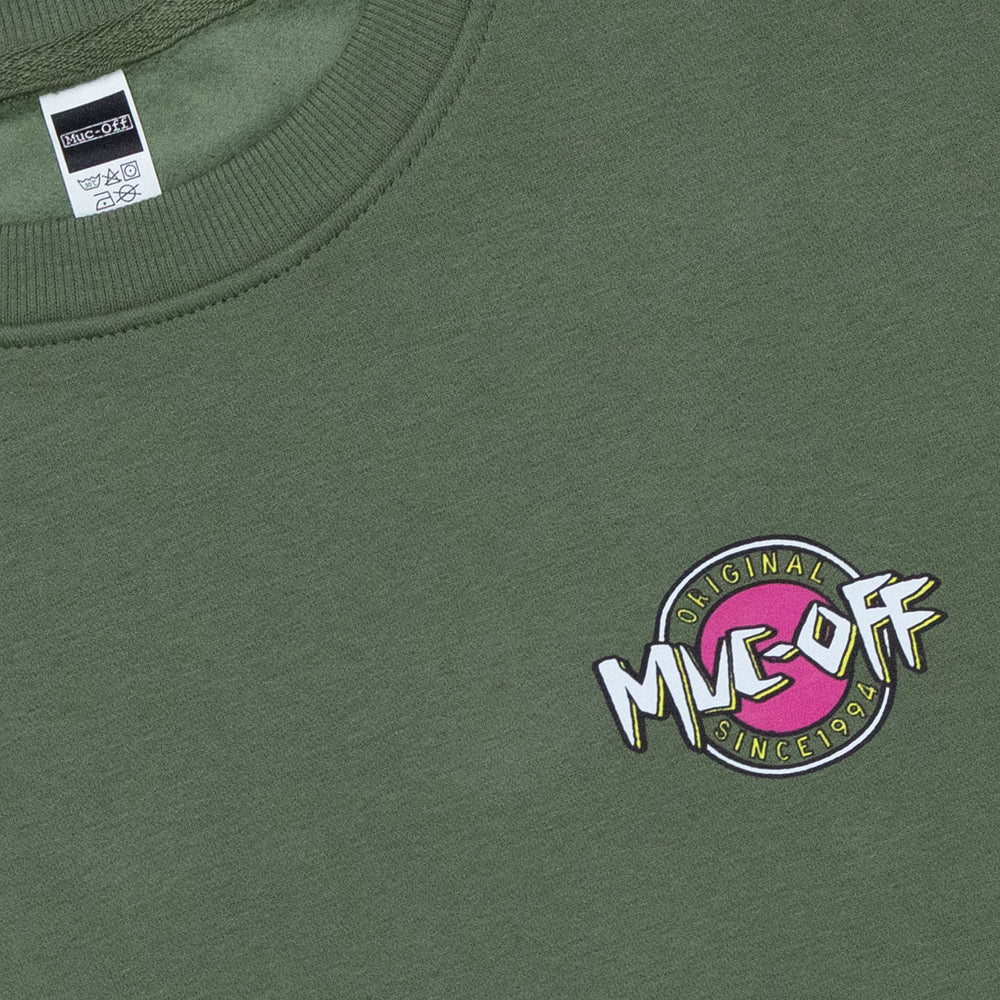 Muc-Off Surf Sweater groen – oversized, 440 GSM katoen & gerecycled polyester voorzijde logo