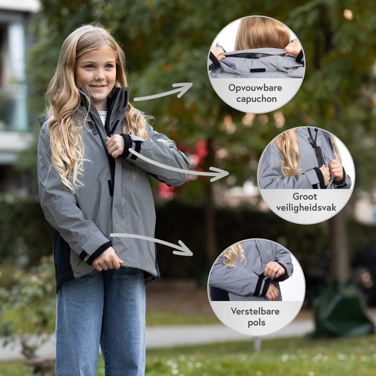 VALKENTAL 3IN1 REFLECTERENDE KINDER JACKET opbergbare capuchon