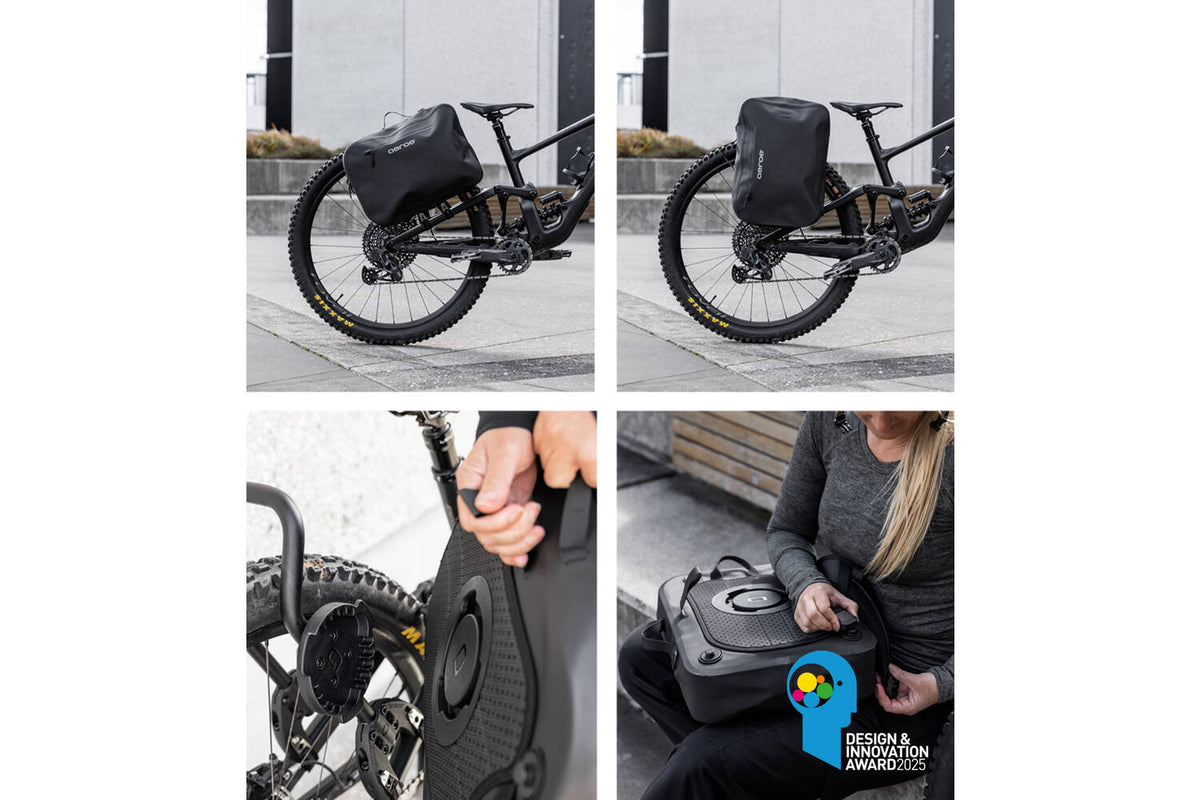 AEROE QuickLock Urban Pannier Bag Pro zwarte waterdichte fiets rugzak - meerder manieren op de fiets gemonteerd