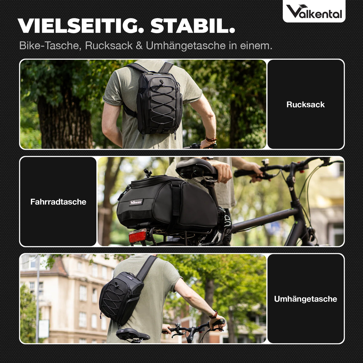 VALKENTAL Trunk Bag 14L - als rugzak, fietstas en schoudertas