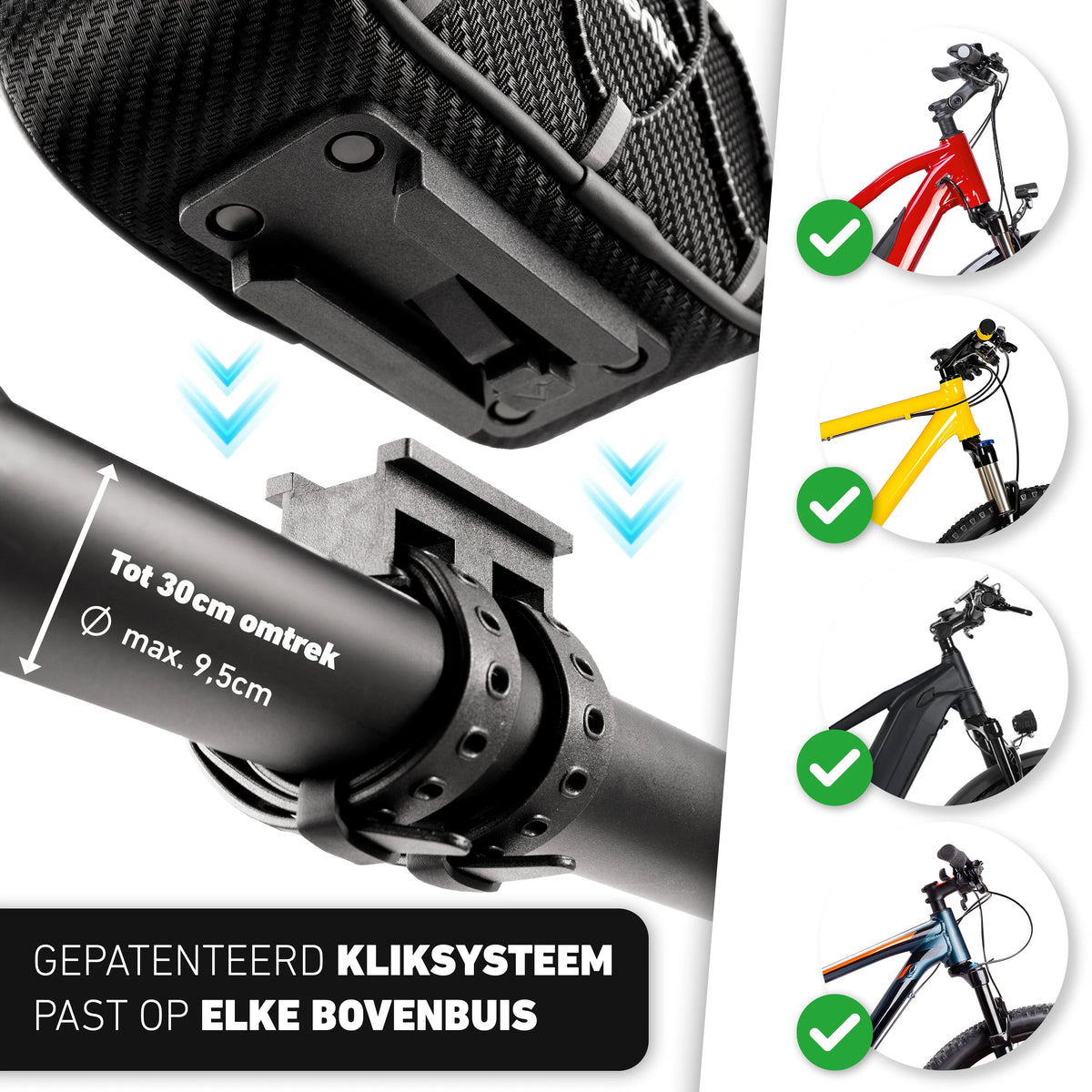 VALKENTAL FRAME BAG CORE bevestiging op diverse fietsen