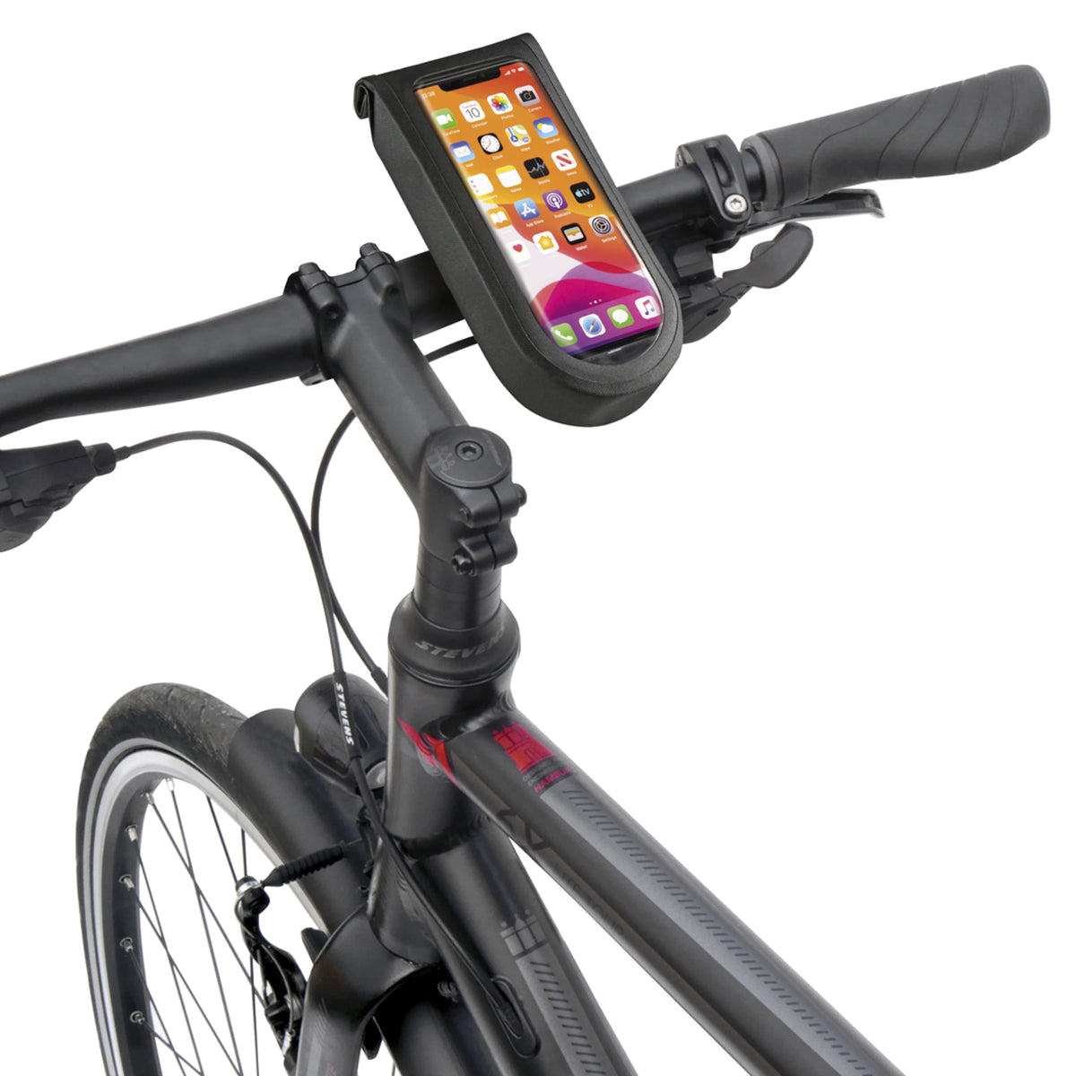 KLICKfix Phonebag Tour - gemonteerd op een fietsstuur