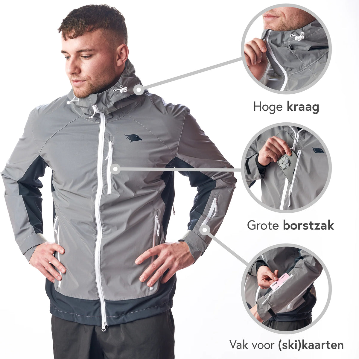 VALKENTAL reflecterend jack met zijventilatie en handtassen met rits