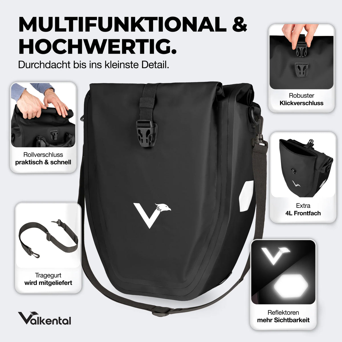 VALKENTAL Bike Bag 32L - alle voordelen en functies an de tas.