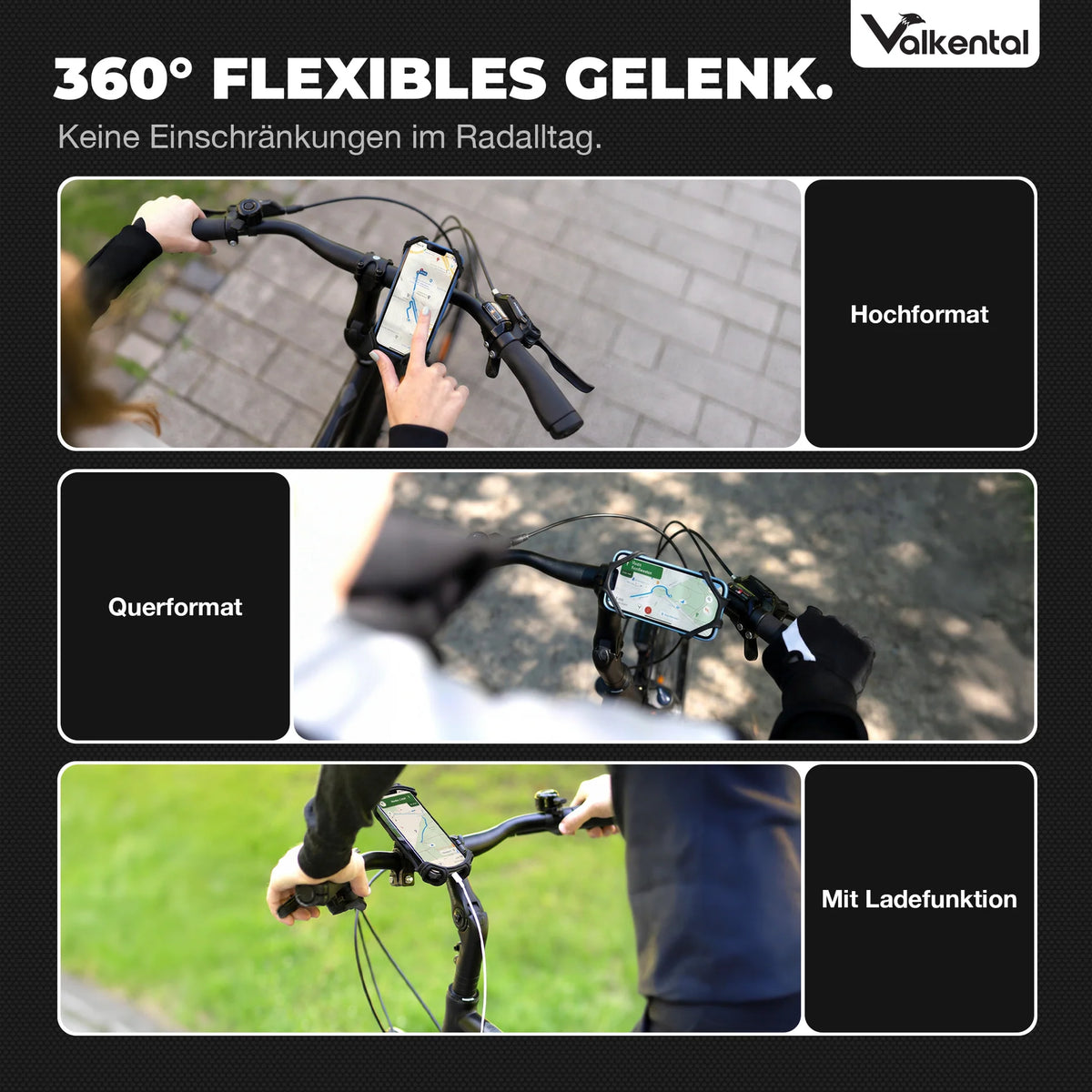  VALKENTAL EasyFix telefoonhouder - zowel horizaontaal als verticaal te gebruiken met laadfunctie