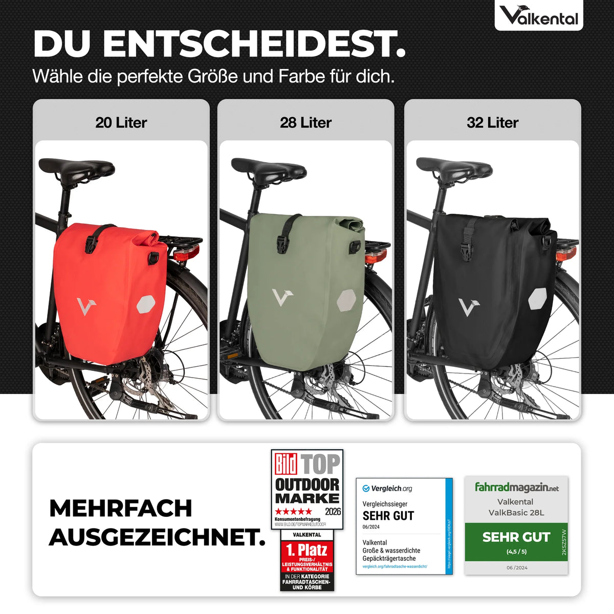 VALKENTAL Bike Bag 20L - verschil in maten tussen alle bike bags