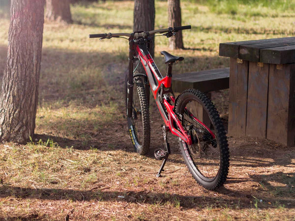 AMS Portable Bike Stand in het bos te gebruiken