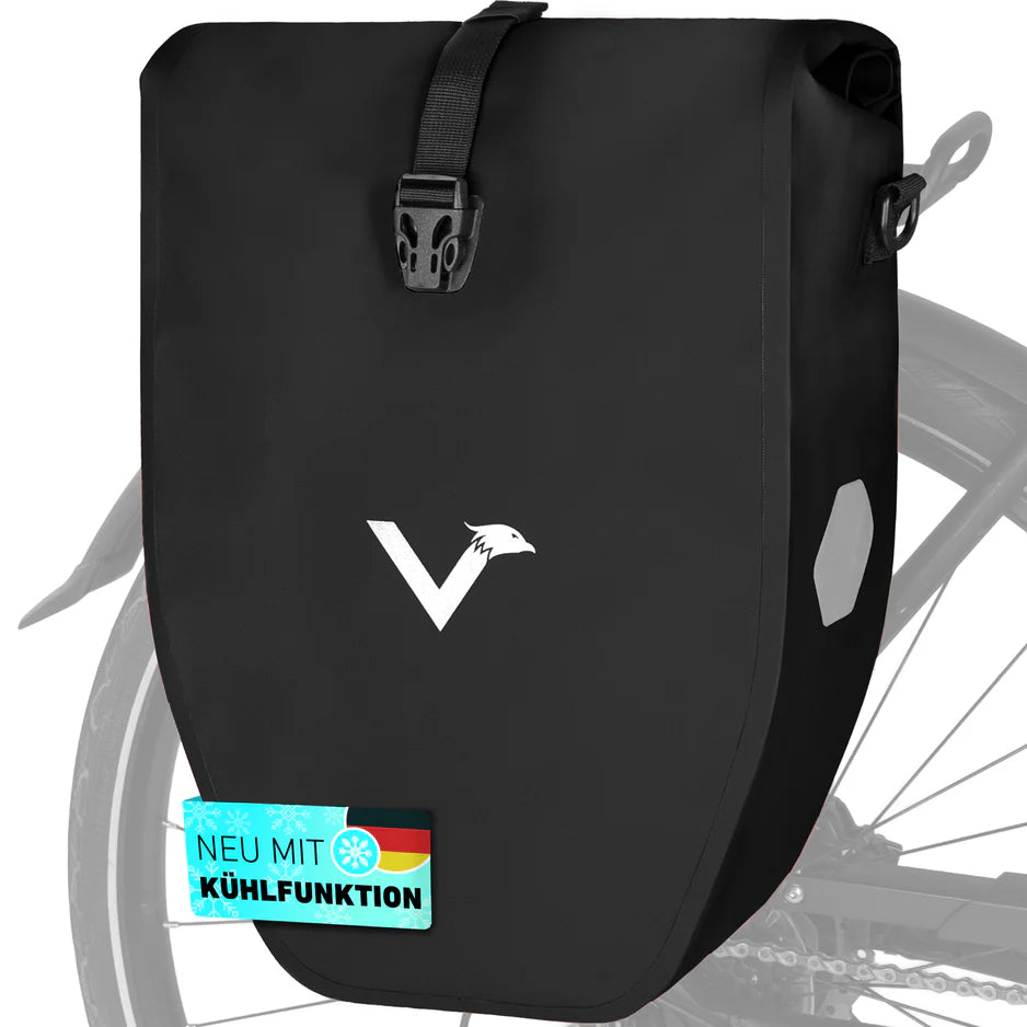 VALKENTAL Bike Bag 28L zwart met koelfunctie – waterdichte bagagedragertas voor fietsers