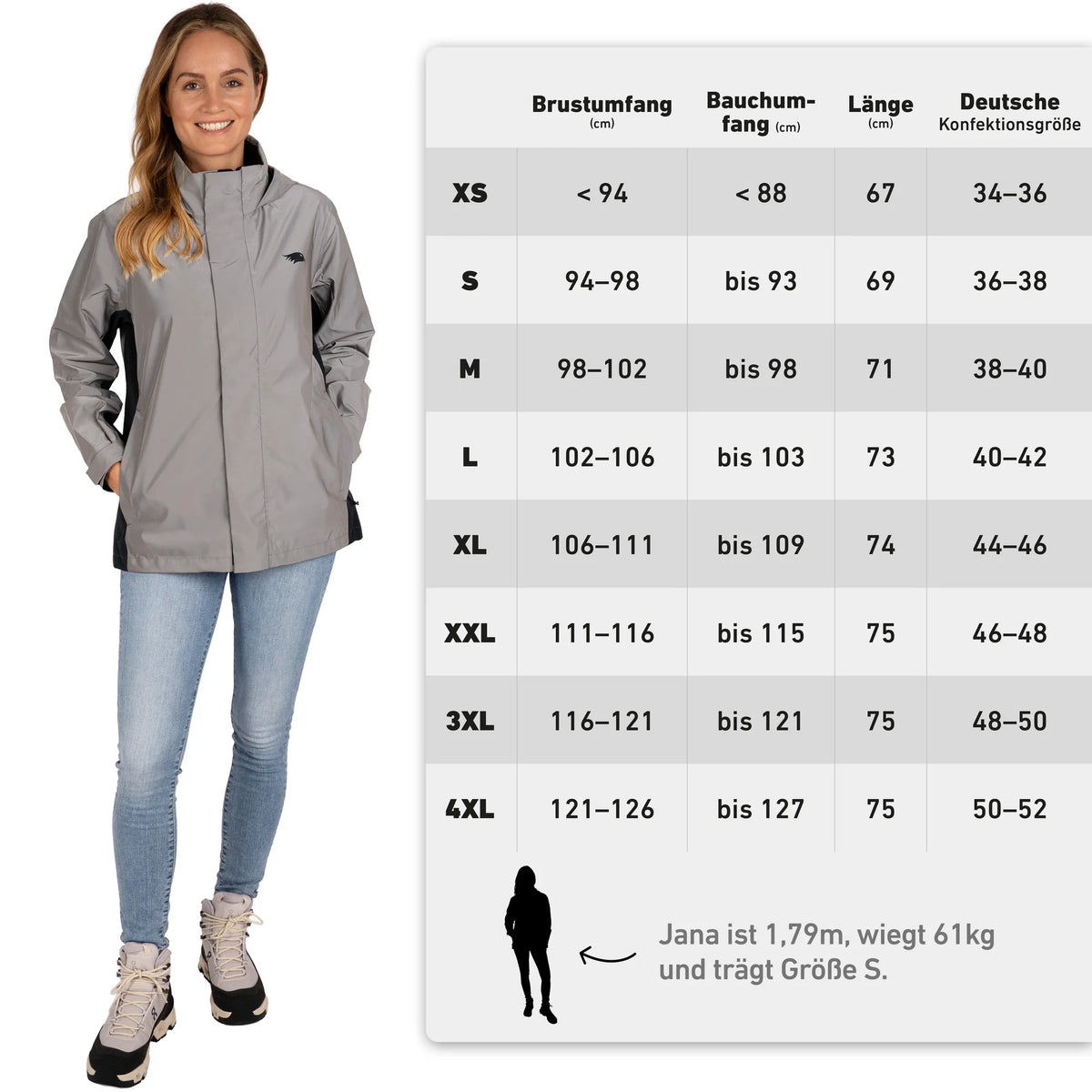 VALKENTAL REGENJAS DAMES maattabel