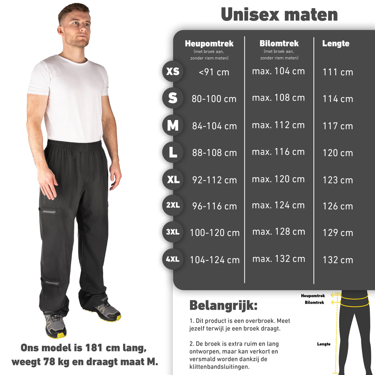 VALKENTAL REFLECTERENDE REGENBROEK maat tabel