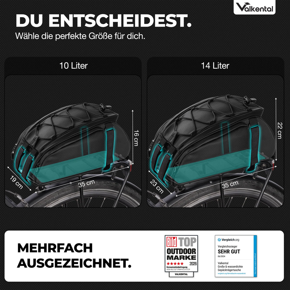 VALKENTAL Trunk Bag 14L - verschil tussen de 10l en de 14l