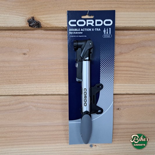 CORDO Double Action X-tra handpomp zilver – dubbele pompactie met drukmeter, past alle ventielen hier in de winkel
